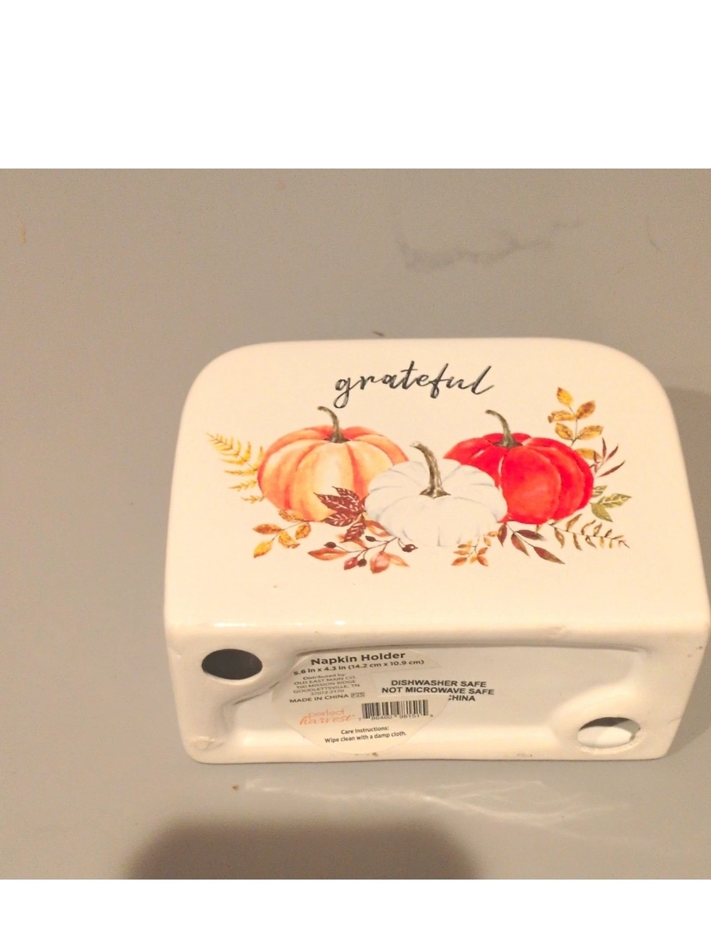 Grateful Pumpkin Ceramic Napkin Holder - White